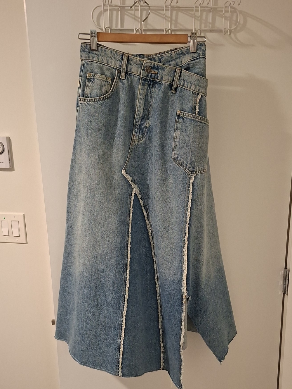 Zara Boho Asymmetric Frayed Cross-over Waistband Denim Maxi Skirt (Size S/M)